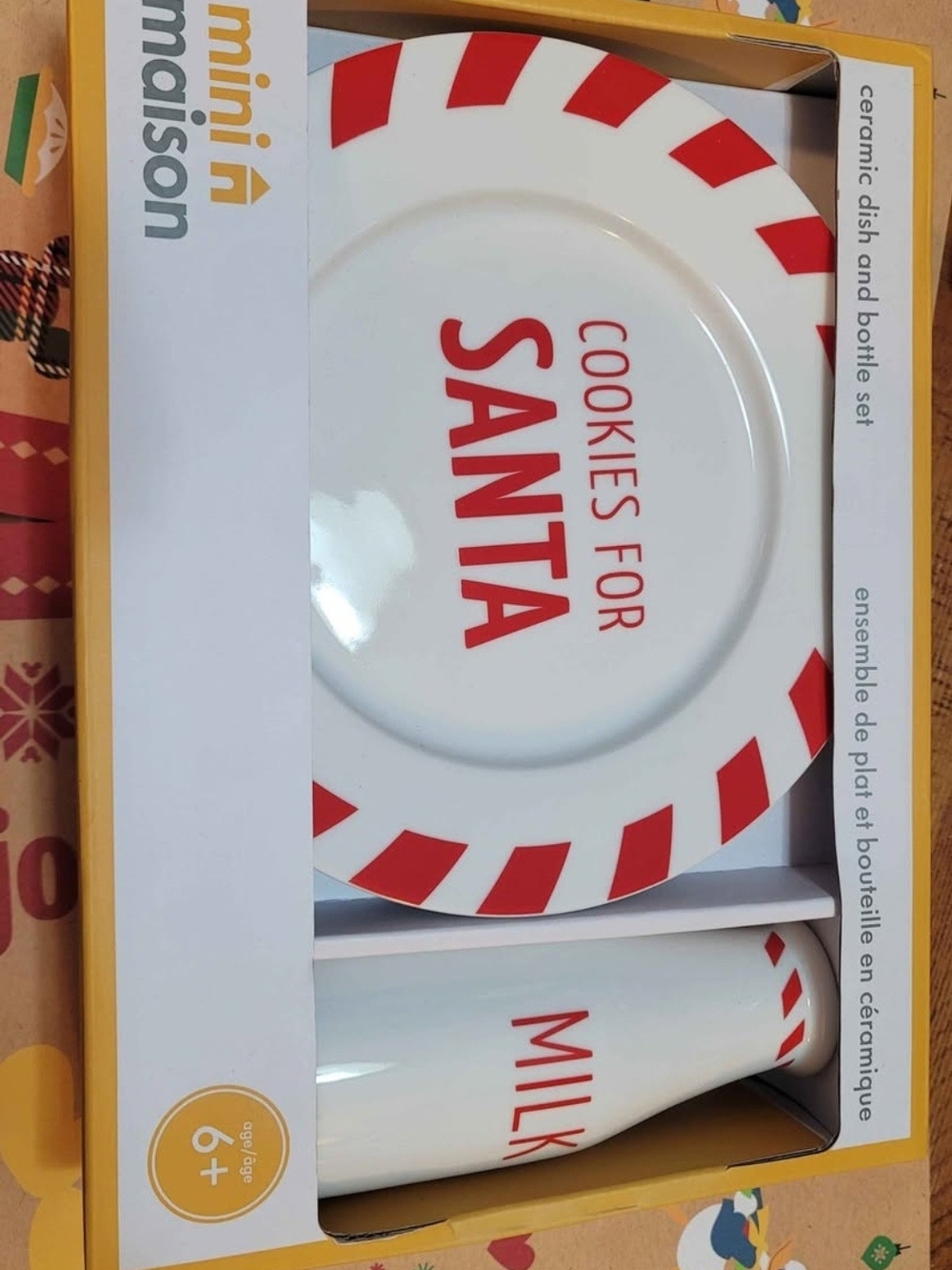 'Cookies for Santa' Ceramic Plate and Milk Bottle Set - White & Red